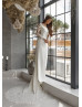 Long Sleeves Ivory Satin Lace Popular Wedding Dress